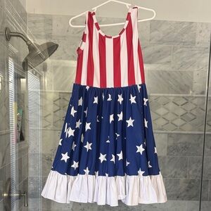 Girlhood by Little Stocking Co Red Blue Striped Star Dress